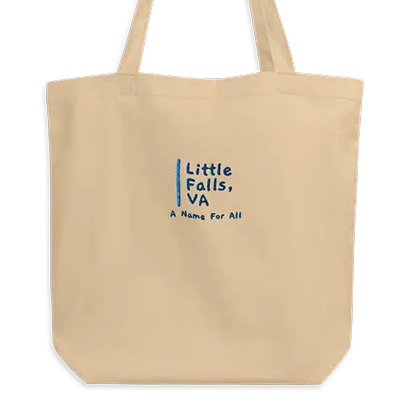 Eco-friendly tote bag with Little Falls renaming movement logo