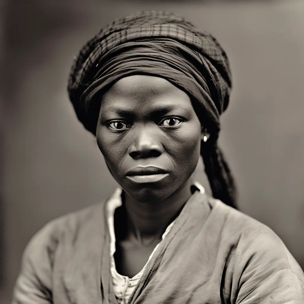 Representación digital de Nelly, una mujer africana en Falls Church, Virginia, en la década de 1800